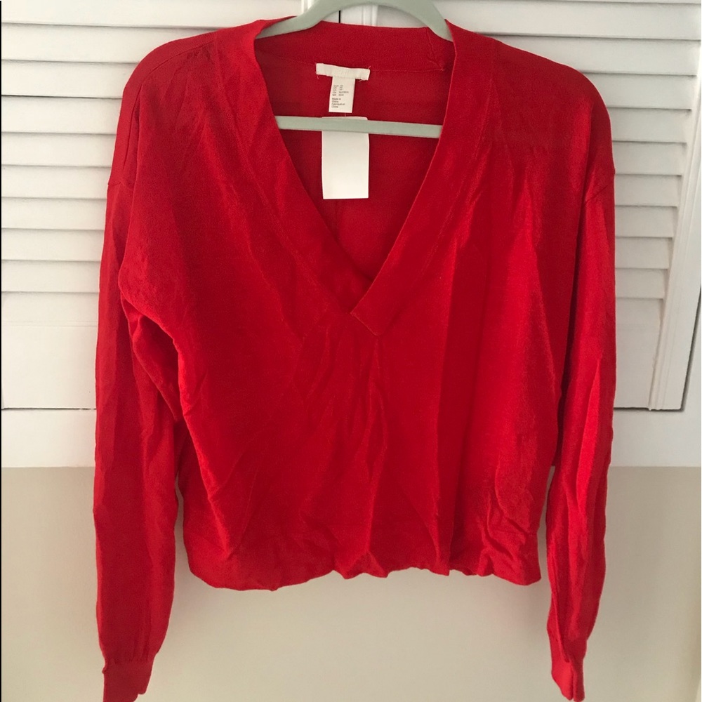 H&M red V-neck blouse
